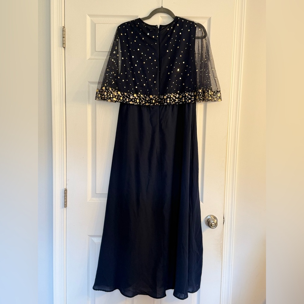SHEIN Dark Blue High Low Dress with Gold Details
